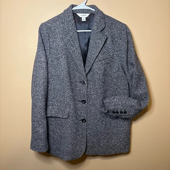 L.L. Bean Vintage Wool Cashmere Blazer Grey Size 16 Quiet Luxury 90s Academia - Picture 2 of 8